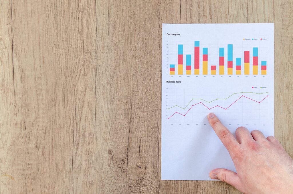 financial projects and graphs on document